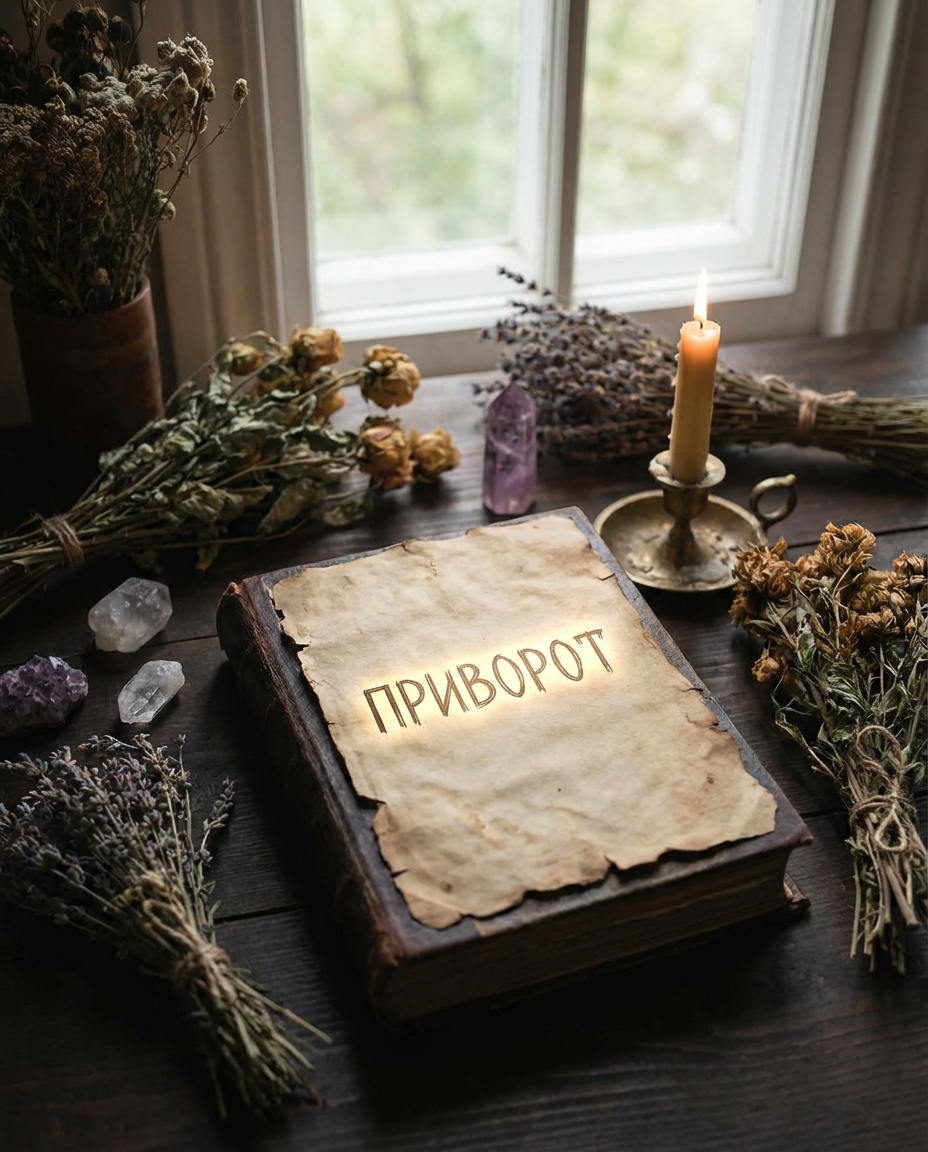 Ритуал приворота: свечи, амулет, кристаллы и фотография на мистическом столе Магический ритуал приворота: свеча, амулет, кристаллы и фотография